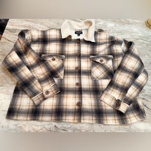 Helium London Sherpa Lined Flannel Shacket 3X Plus Brown Plaid Cozy Jacket